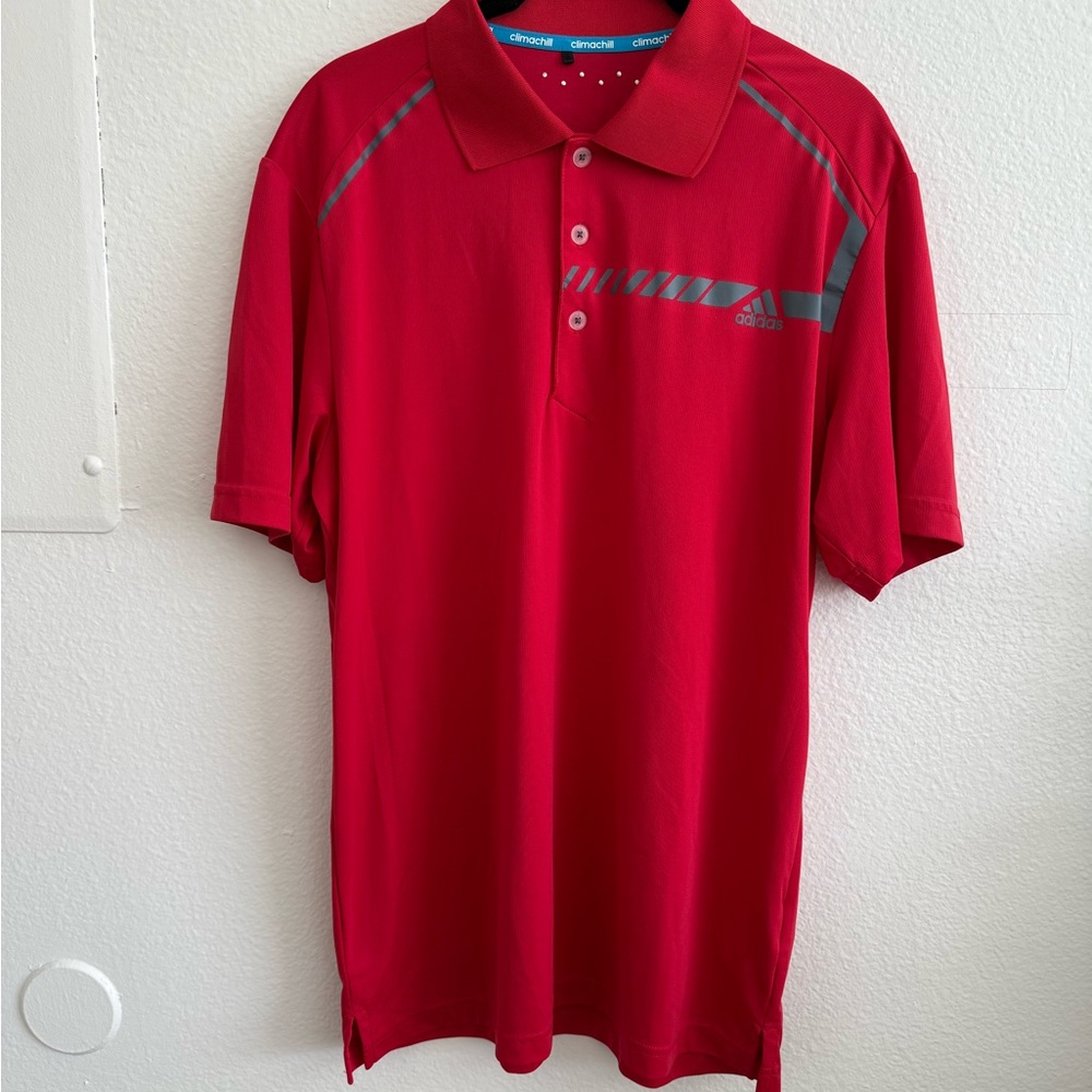 Adidas Men's Red Polo Shirt with Gray Accents